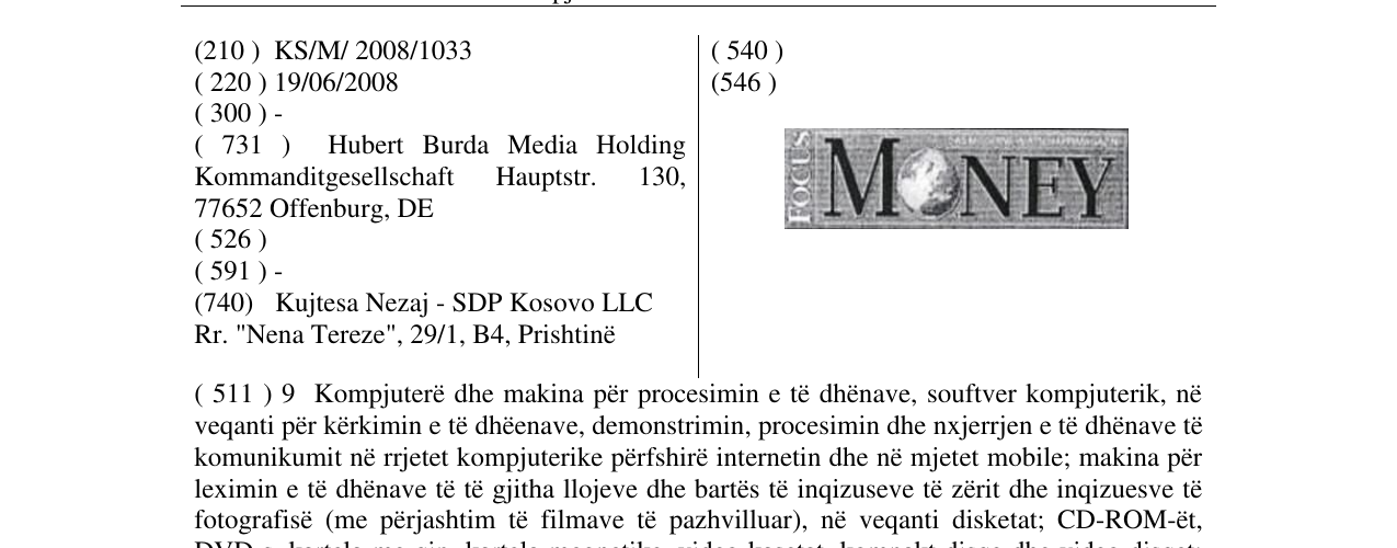 Zëri i markës MONEY në buletin