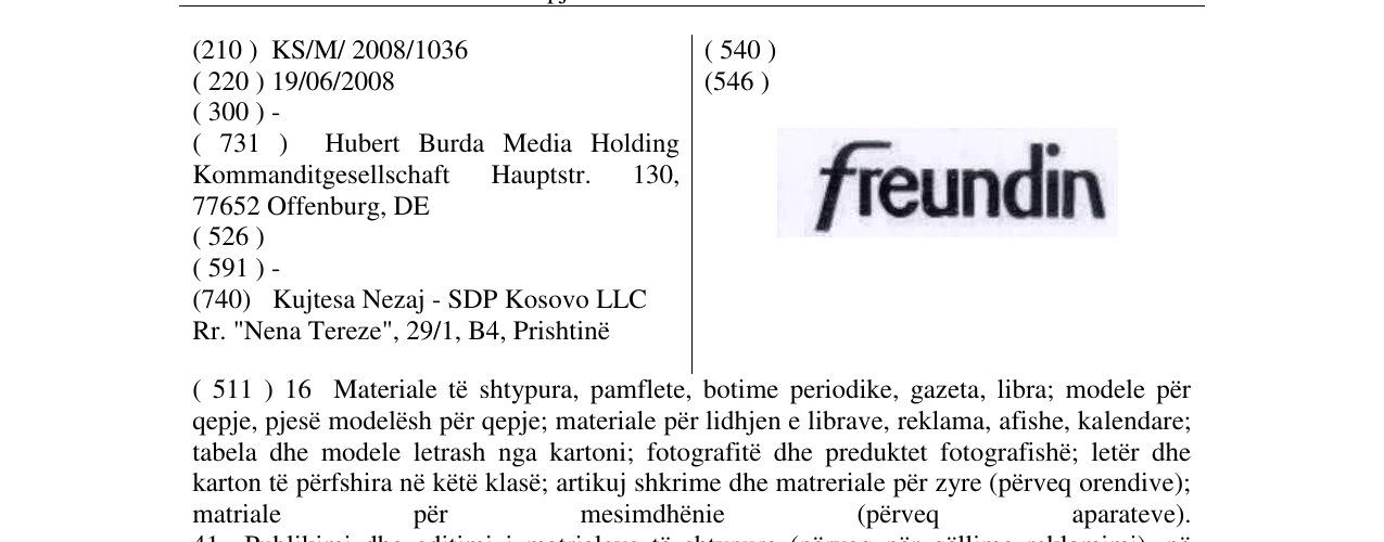 Zëri i markës FREUNDIN në buletin