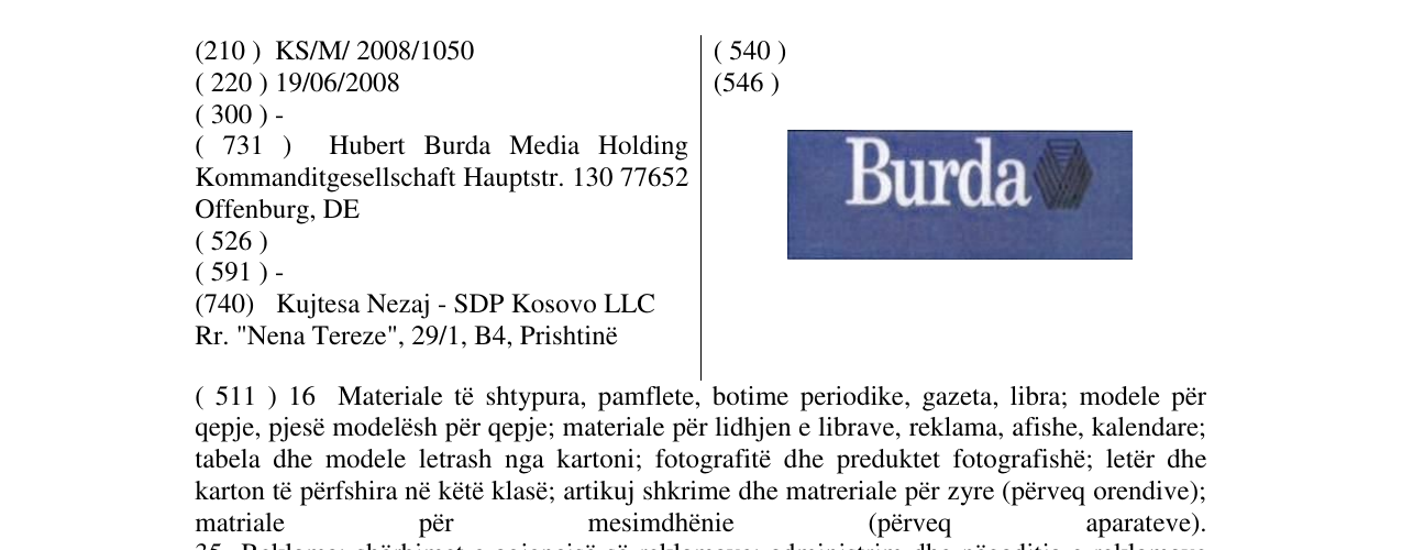 Zëri i markës BURDA në buletin