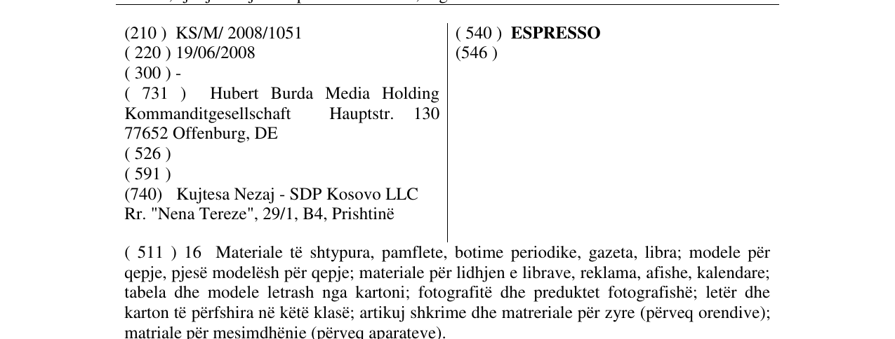 Zëri i markës ESPRESSO në buletin