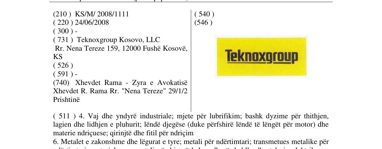 Zëri i markës Teknoxgroup në buletin