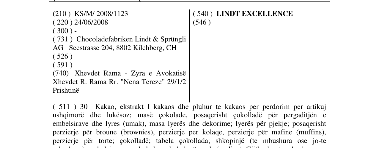 Zëri i markës LINDT EXCELLENCE në buletin