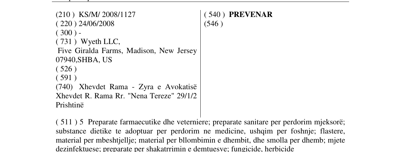 Zëri i markës PREVENAR në buletin
