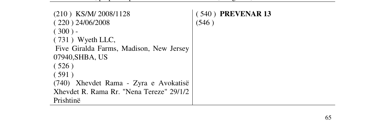 Zëri i markës PREVENAR 13 në buletin