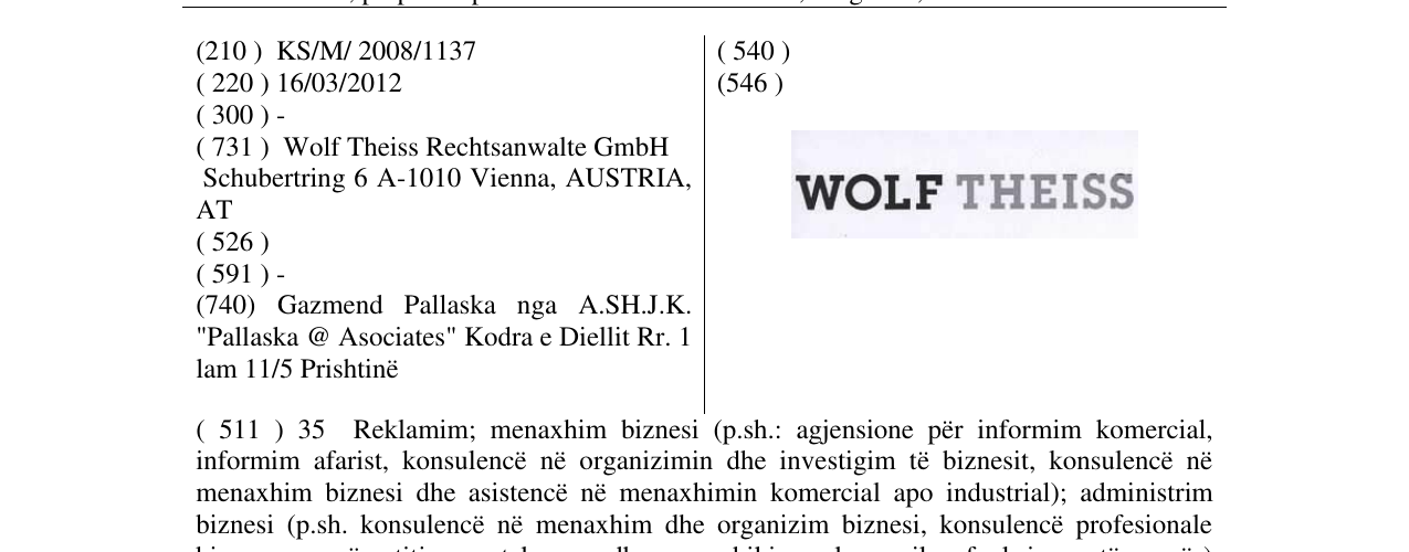 Zëri i markës WOLF THEISS në buletin