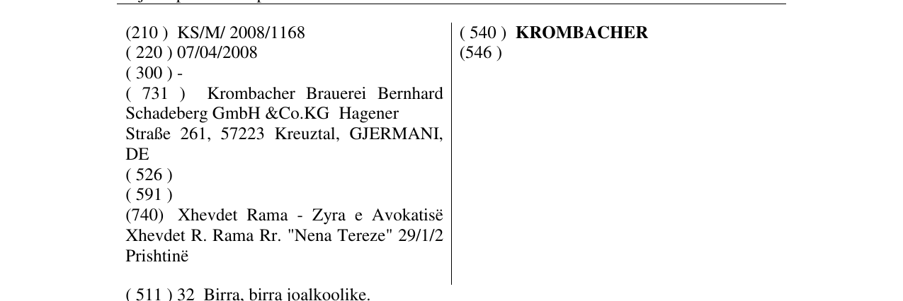Zëri i markës KROMBACHER në buletin