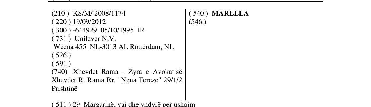Zëri i markës MARELLA në buletin