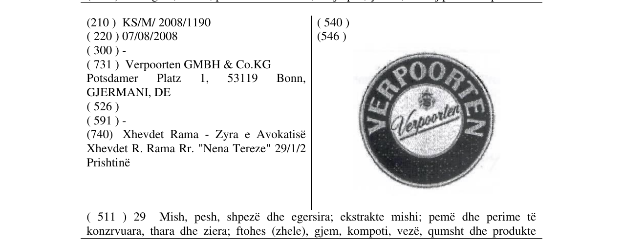 Zëri i markës VERPOORTEN - FIG. në buletin
