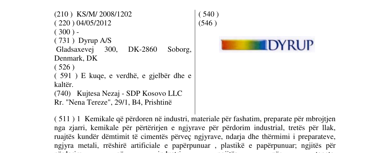 Zëri i markës DYRUP fig. në buletin