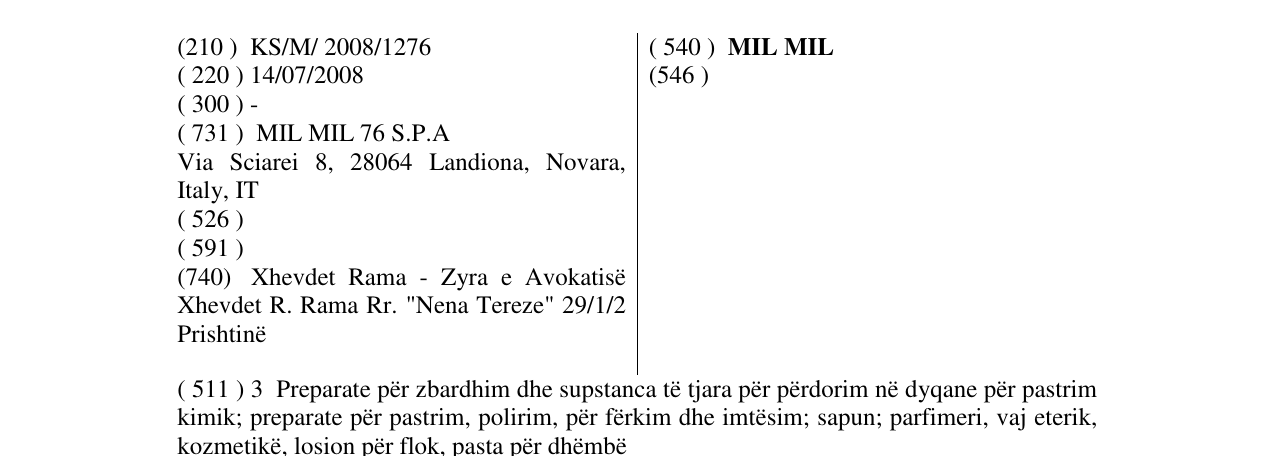 Zëri i markës MIL MIL në buletin