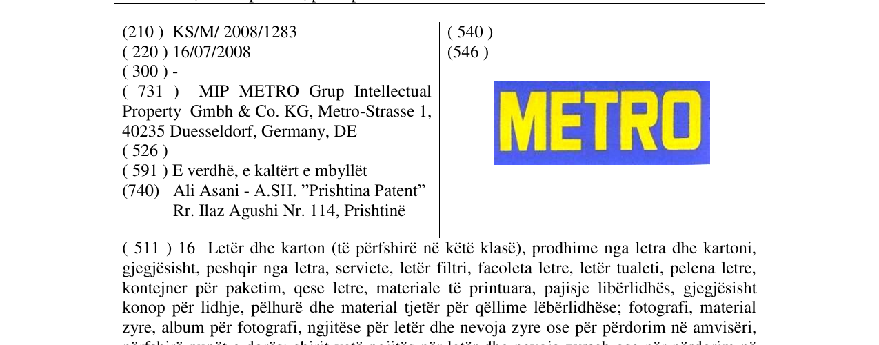 METRO markasının bültendeki kaydı