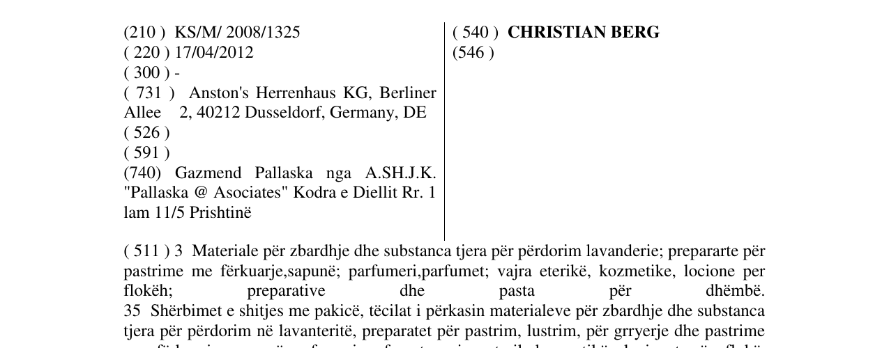 Zëri i markës CHRISTIAN BERG në buletin