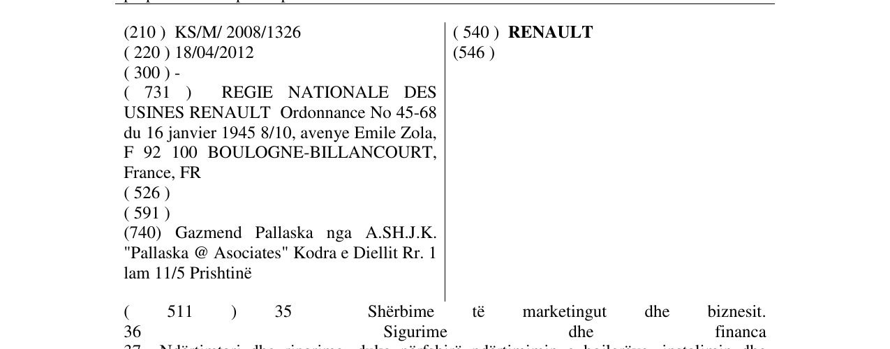 Zëri i markës RENAULT në buletin