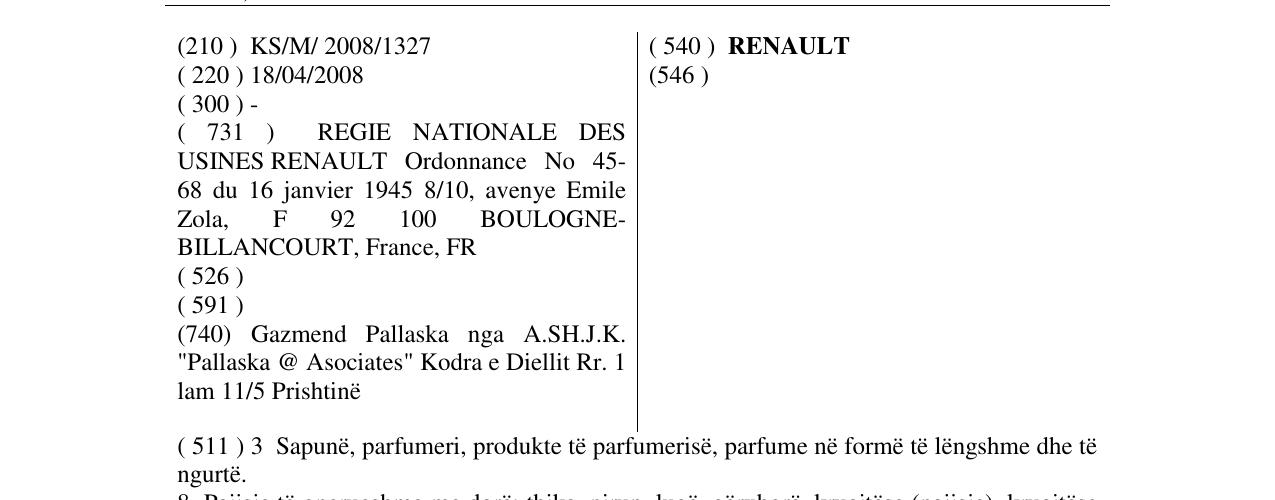 Zëri i markës RENAULT në buletin
