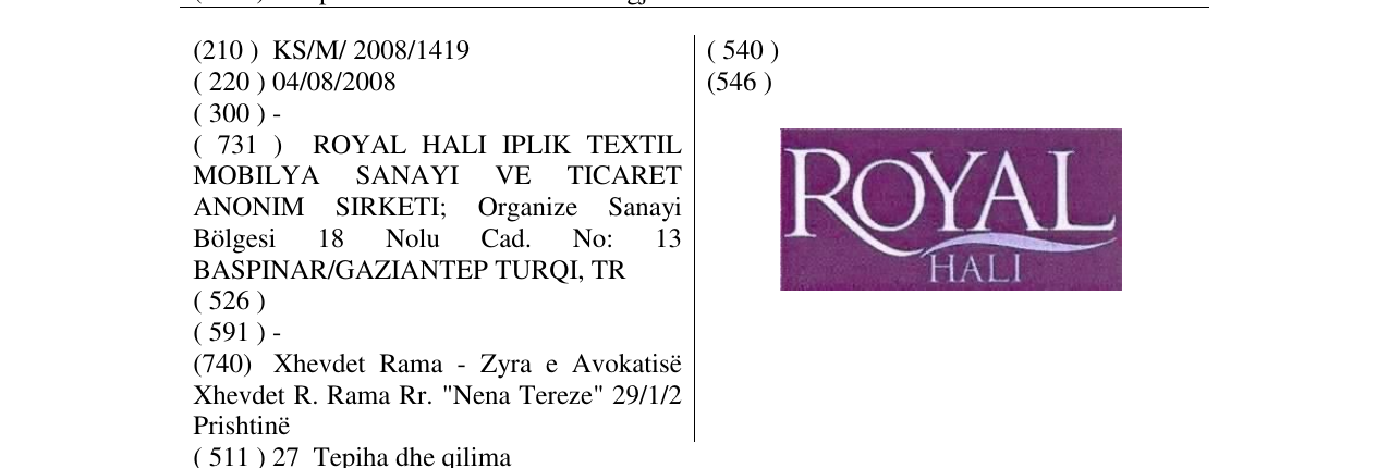 Zëri i markës ROYAL HALI-FIG. në buletin