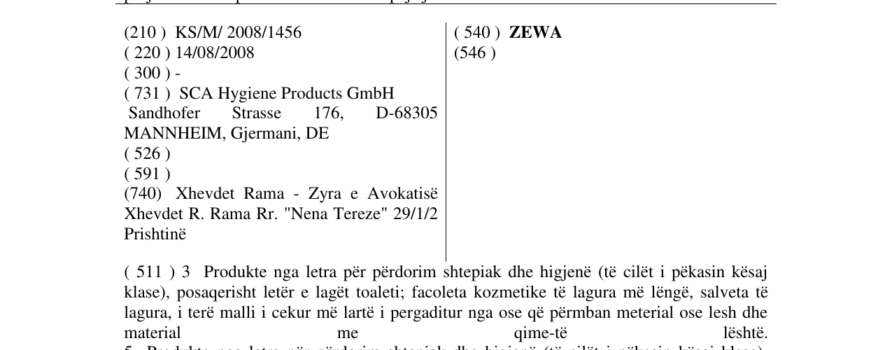 Zëri i markës ZEWA në buletin