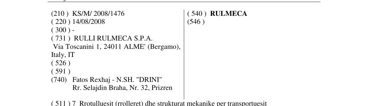 Zëri i markës RULMECA në buletin