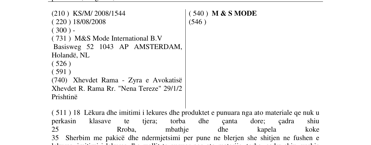 Zëri i markës M & S MODE në buletin