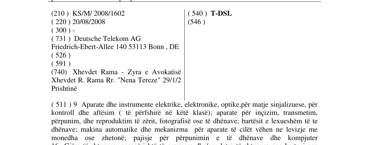 Zëri i markës T-DSL në buletin