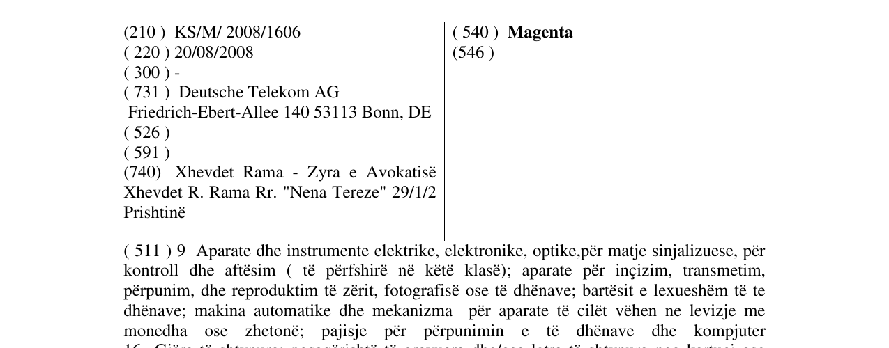 Zëri i markës Magenta në buletin