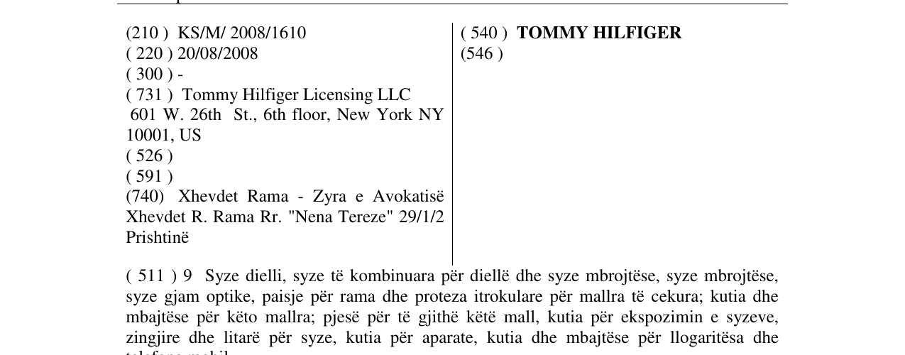 Zëri i markës TOMMY HILFIGER në buletin