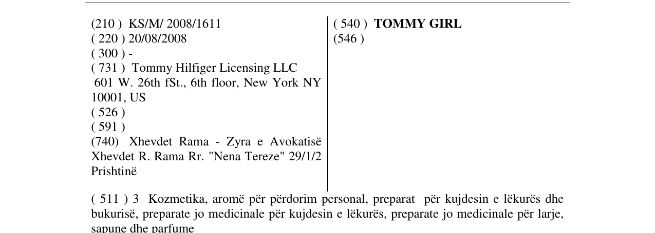 Zëri i markës TOMMY GIRL në buletin