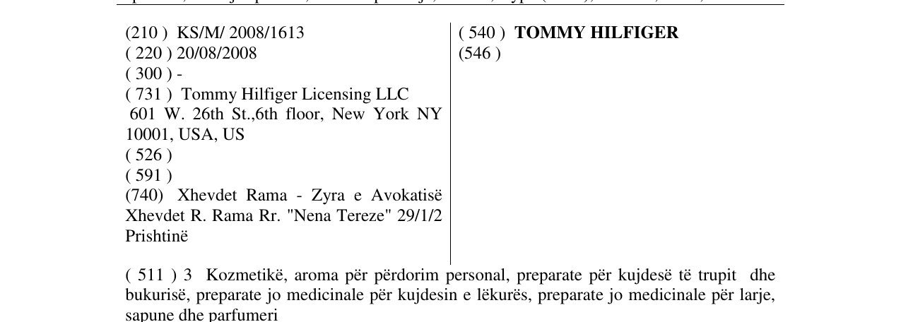Zëri i markës TOMMY HILFIGER në buletin