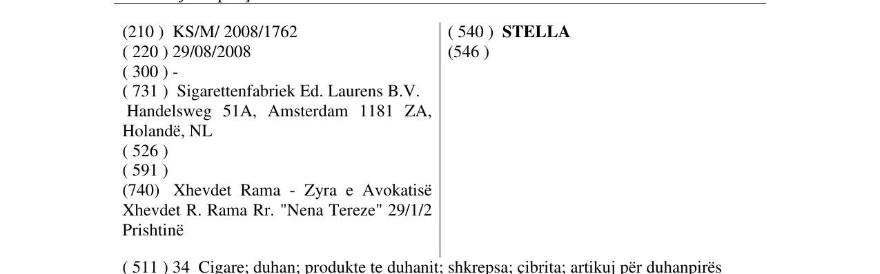 Zëri i markës STELLA në buletin