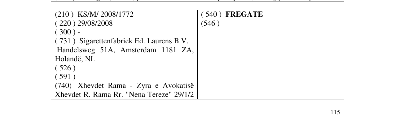Zëri i markës FREGATE në buletin