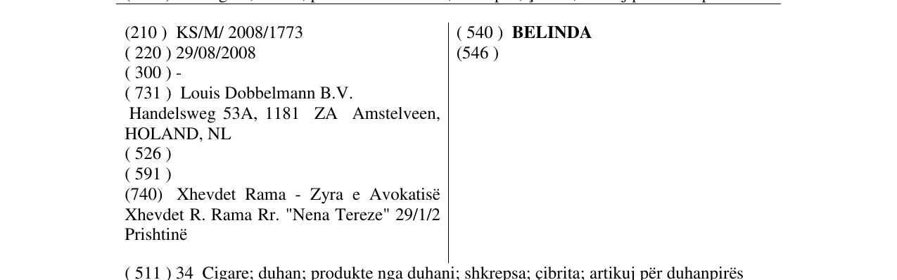 Zëri i markës BELINDA në buletin