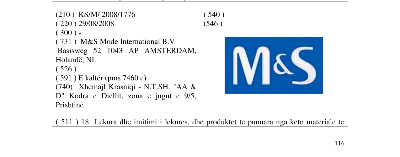 Zëri i markës M & S word/device në buletin