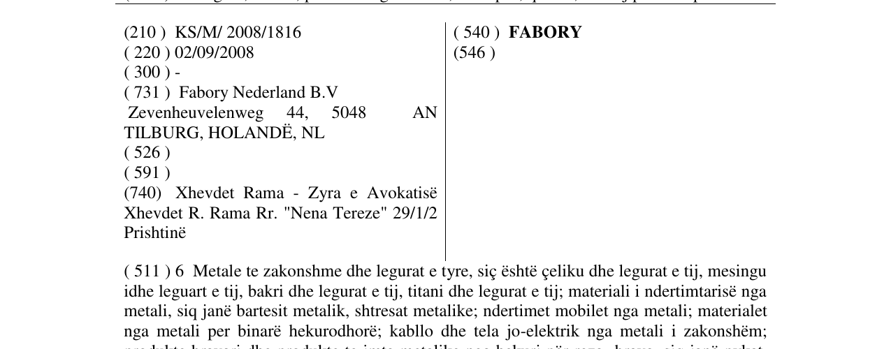 Zëri i markës FABORY në buletin