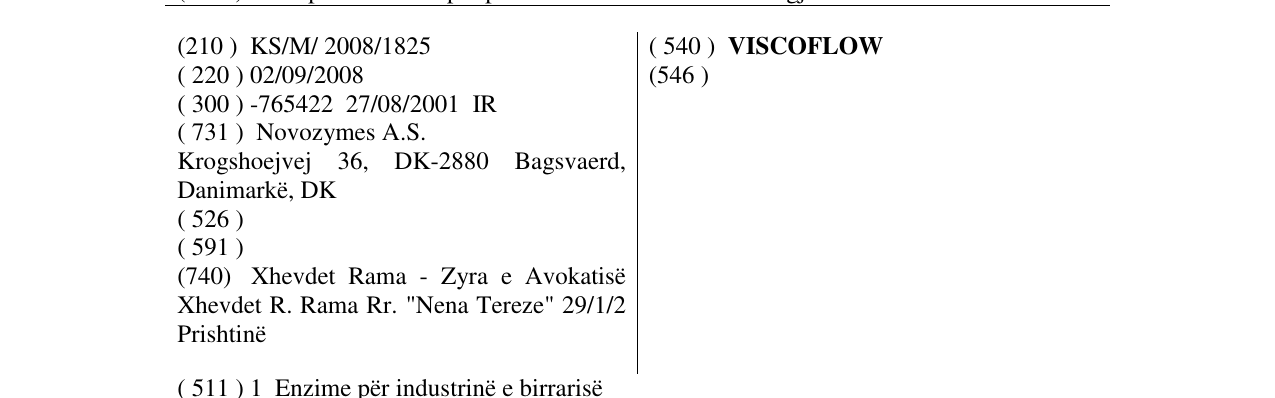 Zëri i markës VISCOFLOW në buletin