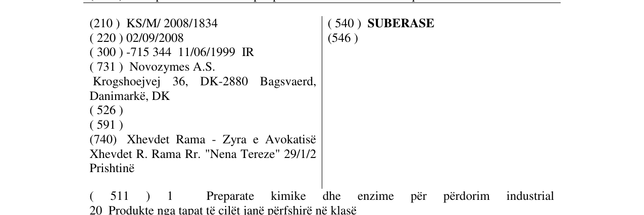 Zëri i markës SUBERASE në buletin