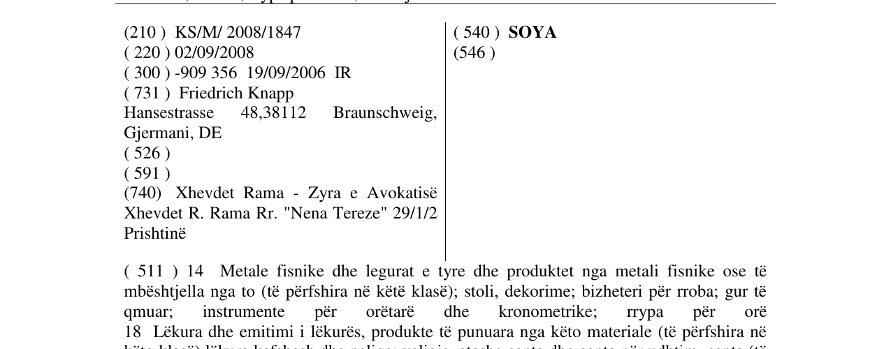 Zëri i markës SOYA në buletin