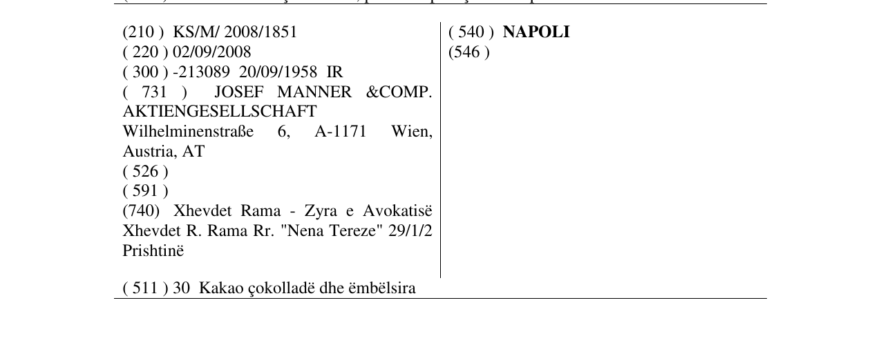 Zëri i markës NAPOLI në buletin