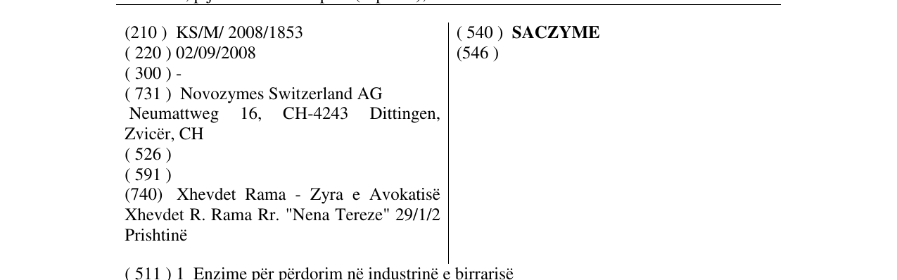 Zëri i markës SACZYME në buletin
