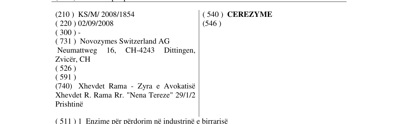 Zëri i markës CEREZYME në buletin