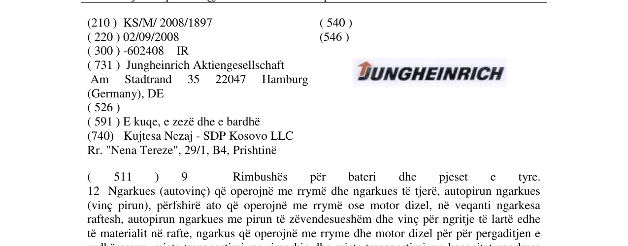 Zëri i markës JUNGHEINRICH në buletin