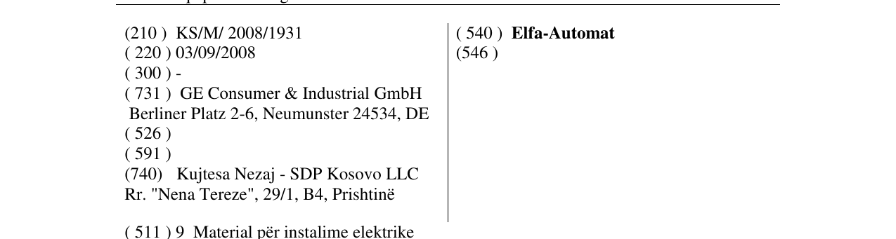 Zëri i markës Elfa-Automat në buletin