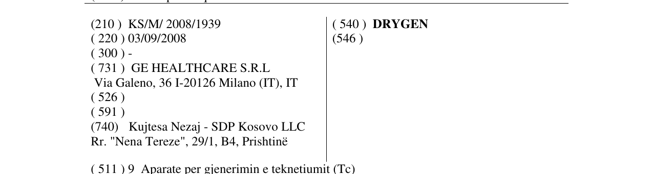 Zëri i markës DRYGEN në buletin