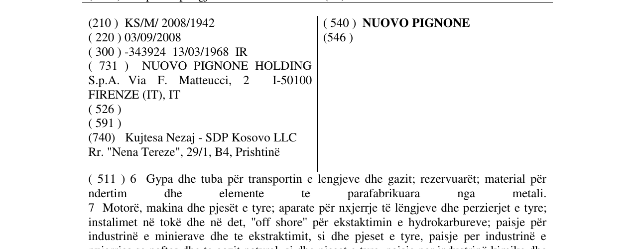 Zëri i markës NUOVO PIGNONE në buletin