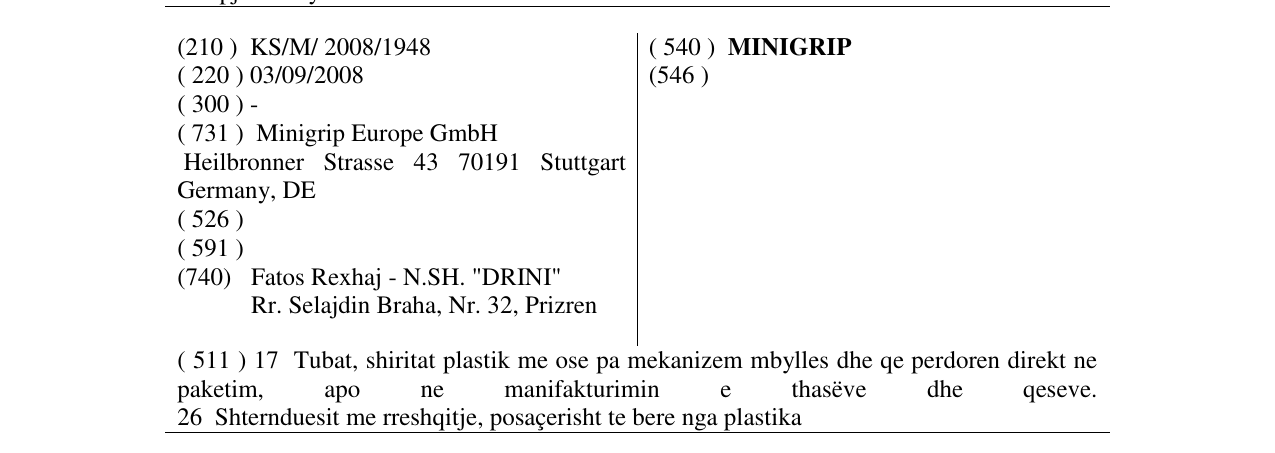Zëri i markës MINIGRIP në buletin