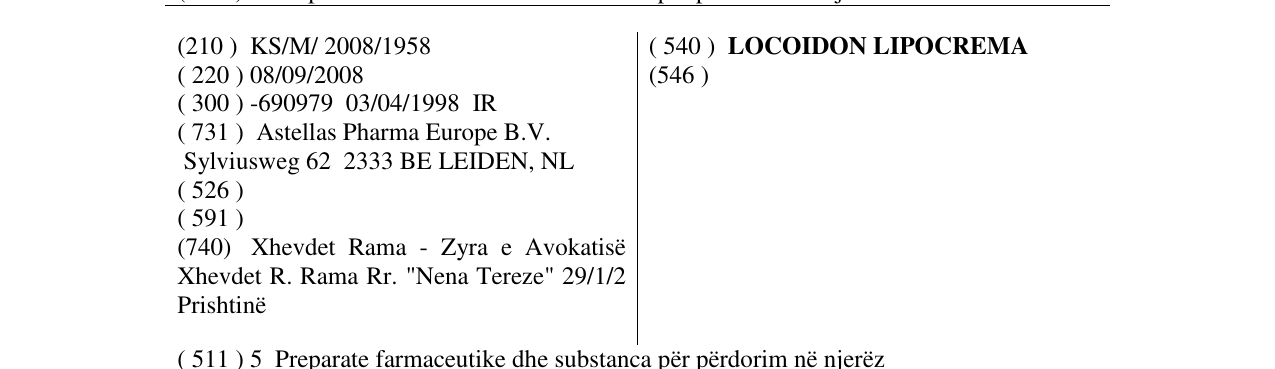 Zëri i markës LOCOIDON LIPOCREMA në buletin