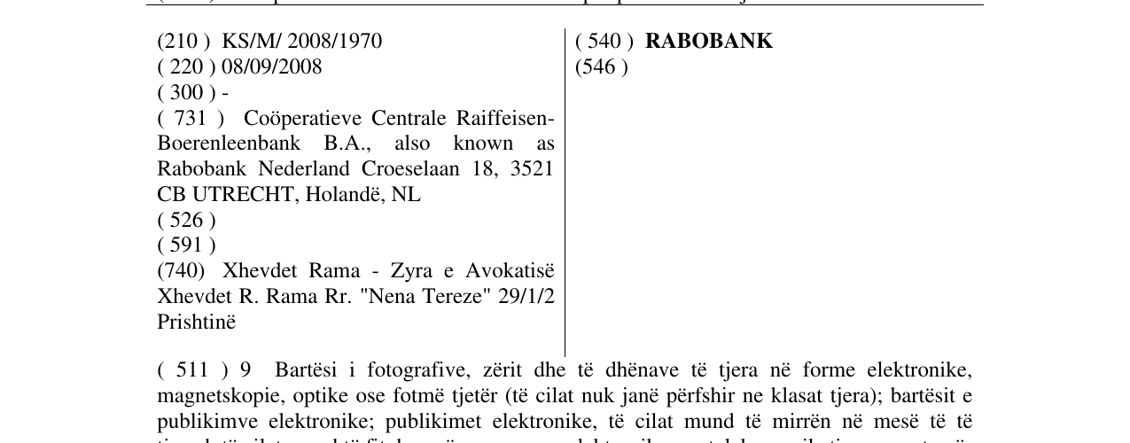 Zëri i markës RABOBANK në buletin