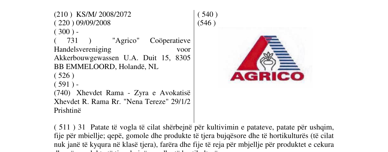 Zëri i markës AGRICO në buletin