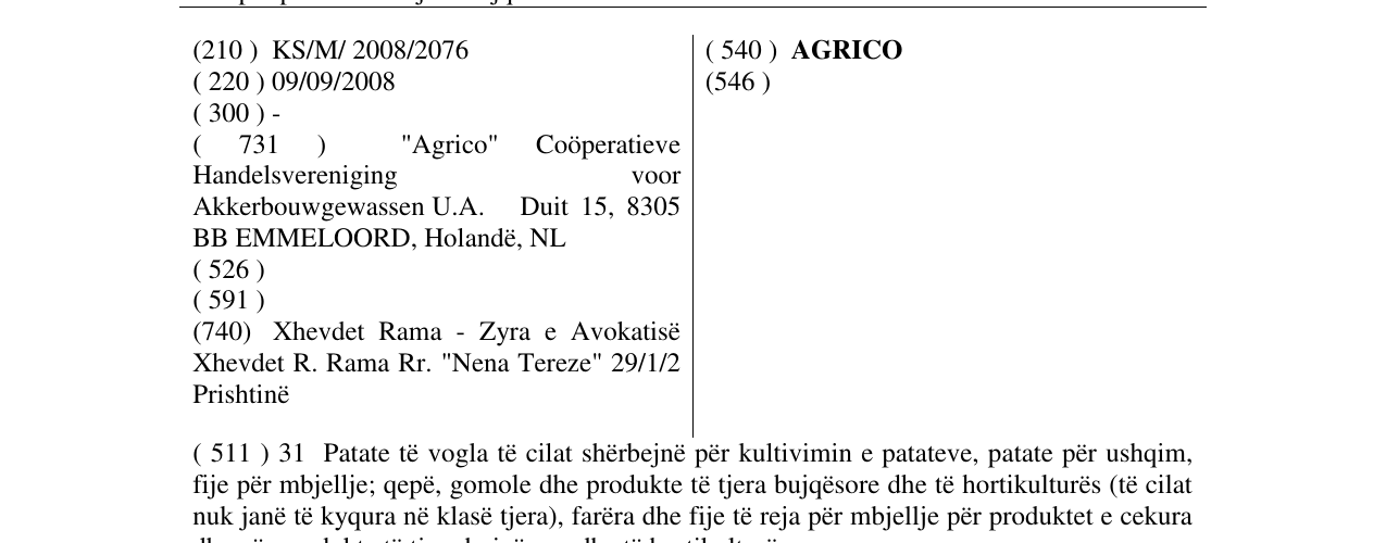 Zëri i markës AGRICO në buletin