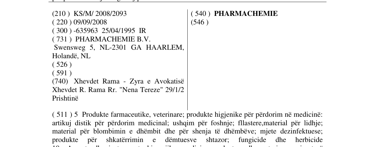 Zëri i markës PHARMACHEMIE në buletin