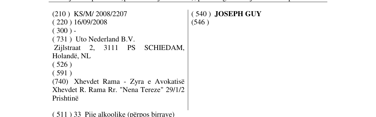 Zëri i markës JOSEPH GUY në buletin