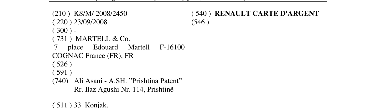 Zëri i markës RENAULT CARTE D'ARGENT në buletin